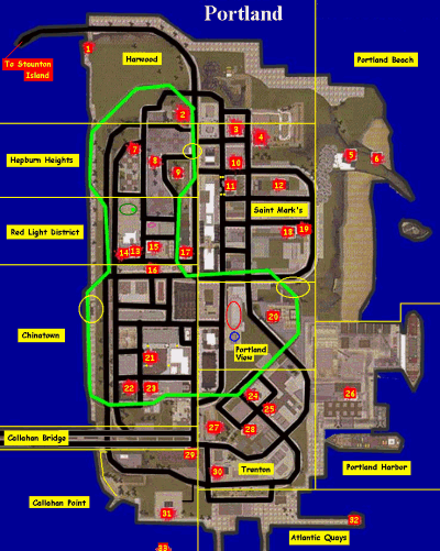 gta 3 map. Shown is the map for GTA3 -